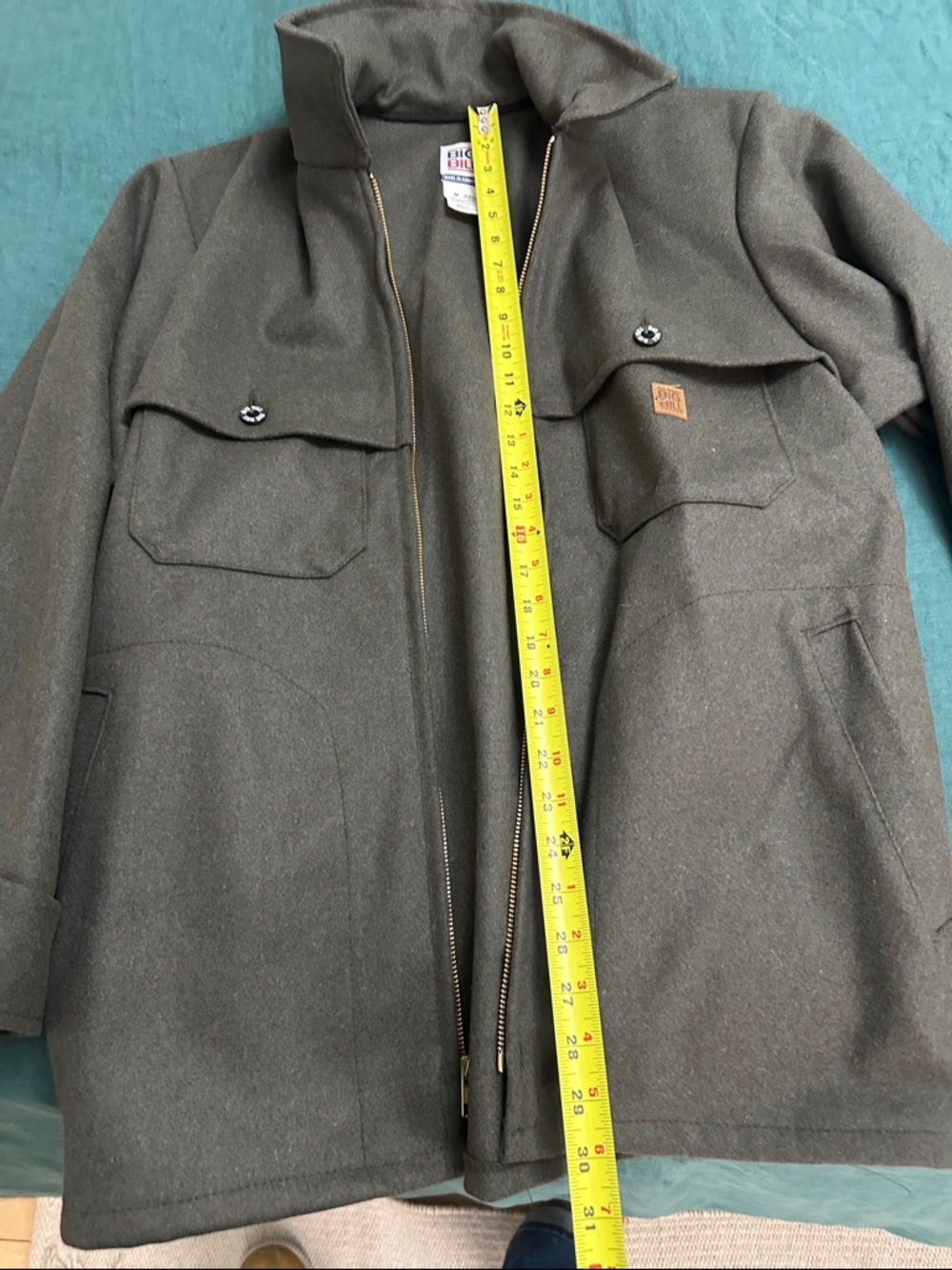 Men's Olive-Brown Wool Field Jacket with Utility Pockets